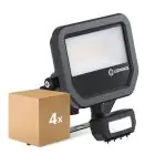 Multipack 4x Ledvance LED Floodlight Aluminium Black 17W 2400lm 100D - 840 Cool White | IP65 - Motion And Light Sensor - Symmetrical